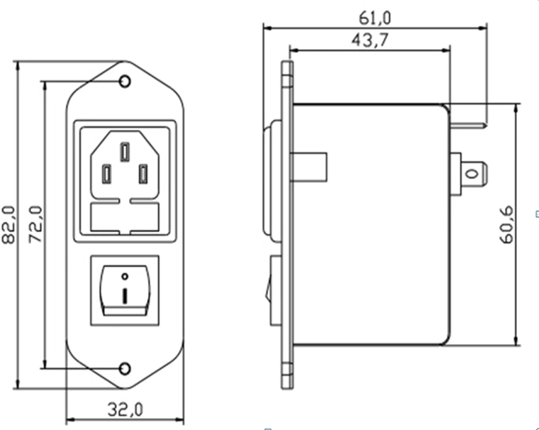 1个 CW2C-10A-T(F2 02) 三合一插座带开关双保险 EMI电源滤波器 - 图1