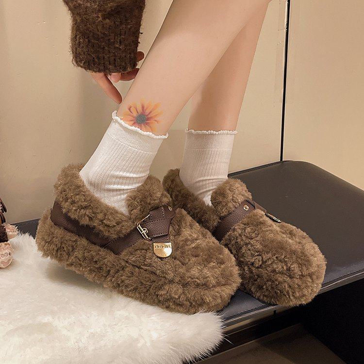 法式高级感厚底毛毛鞋女外穿2025新款冬季加绒保暖雪地靴豆豆棉鞋,淘宝优惠券,粉丝福利购,淘宝优惠卷