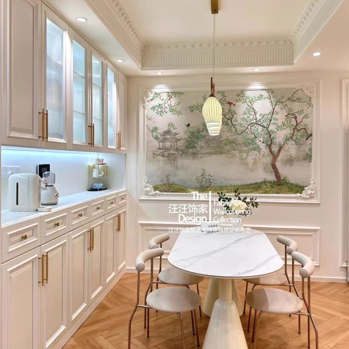 D法式复古中国风花鸟亭子小桥卧室背景墙壁布无缝墙布定制壁画,淘宝优惠券,粉丝福利购,淘宝优惠卷