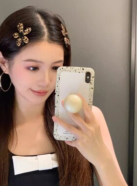 花朵豹纹一字发夹女2025新款