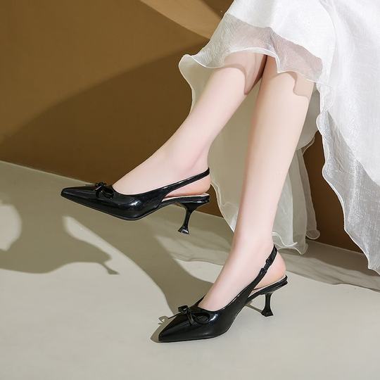 包头凉鞋女2025新款夏季法式蝴蝶结配裙子细跟高跟鞋浅口尖头单鞋