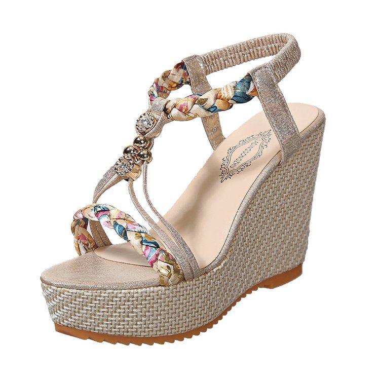 坡跟凉鞋女韩版2025夏新款百搭波西米亚风松糕厚底高跟仙女罗马鞋,淘宝优惠券,粉丝福利购,淘宝优惠卷