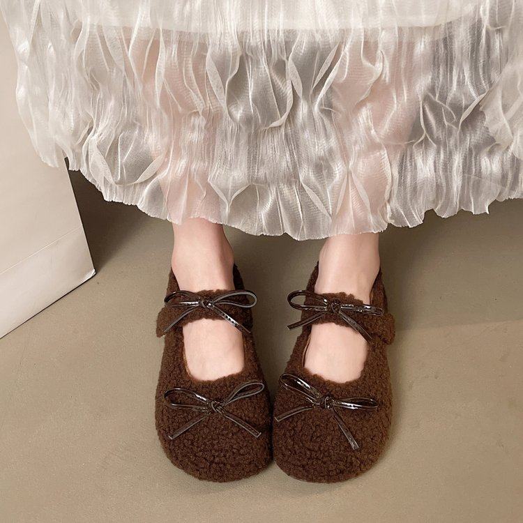 小香风蝴蝶结平底毛毛棉鞋女2025秋冬新款百搭舒适保暖玛丽珍单鞋,淘宝优惠券,粉丝福利购,淘宝优惠卷
