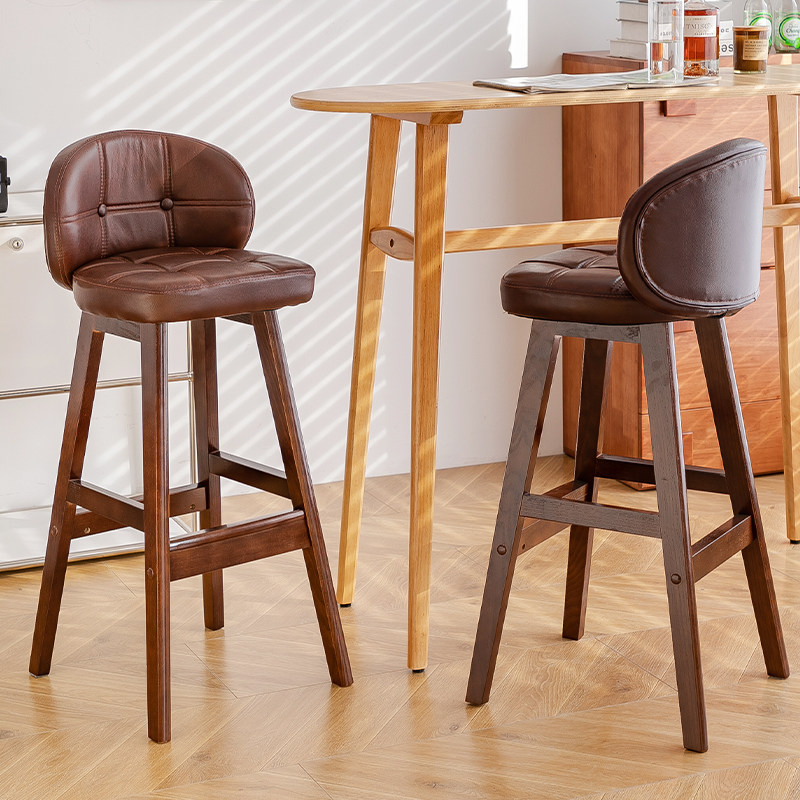 实木吧椅白蜡木酒吧椅牛皮轻奢美式复古高脚凳子前台岛台吧台椅子,淘宝优惠券,粉丝福利购,淘宝优惠卷