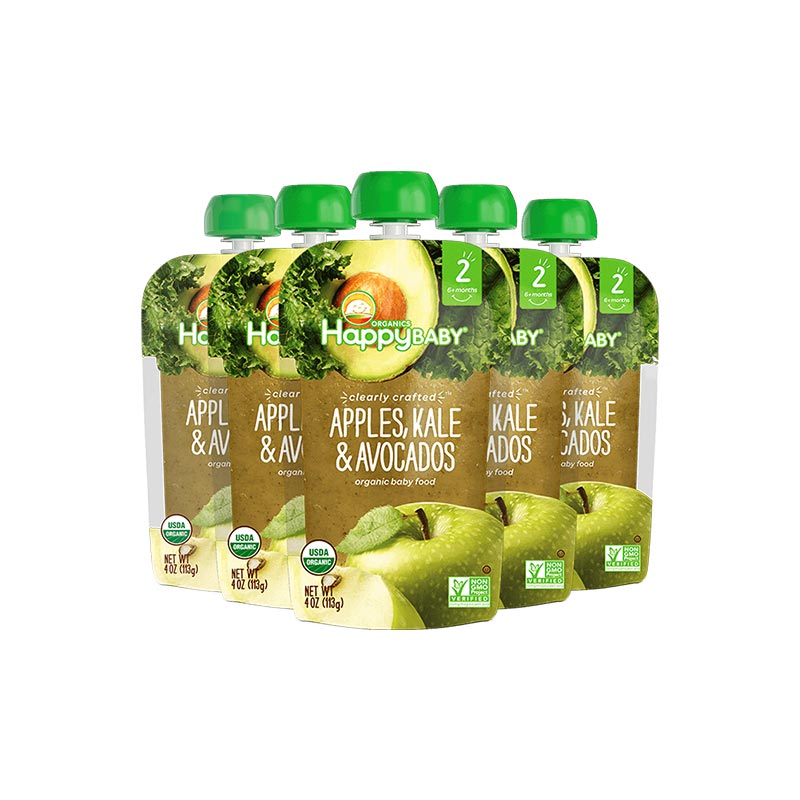 禧贝官方海外旗舰店禧贝happybaby2段果泥果蔬泥蔬果泥有机牛油果羽衣甘蓝口味5袋3