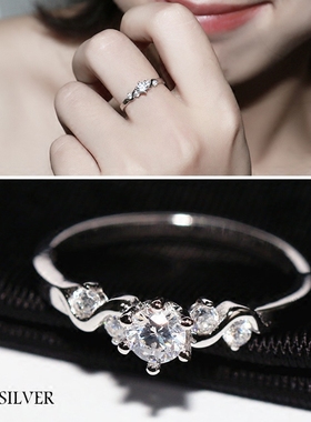 锆石日韩风求婚八心八箭六爪戒指