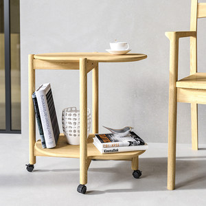 可移动茶几推车全实木活动边几带轮白橡木床头推桌日式木质置物架