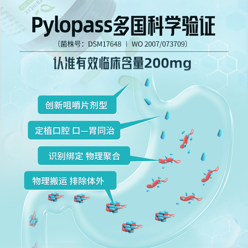 德国幽萃美pylomed益生菌养肠胃片200亿pylopass罗伊氏乳杆菌60粒-图0