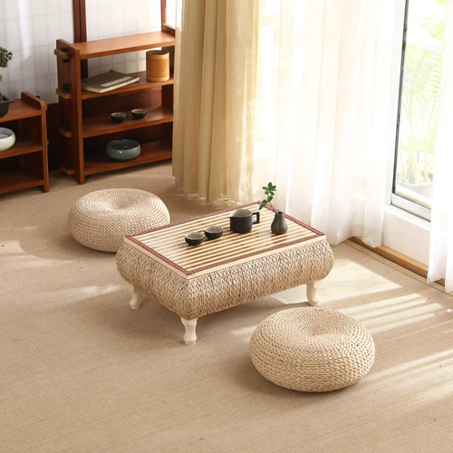 Красный японский стиль -стиль Zen -стиль сплошной древесина татами кофейный столик для заливного стекла.