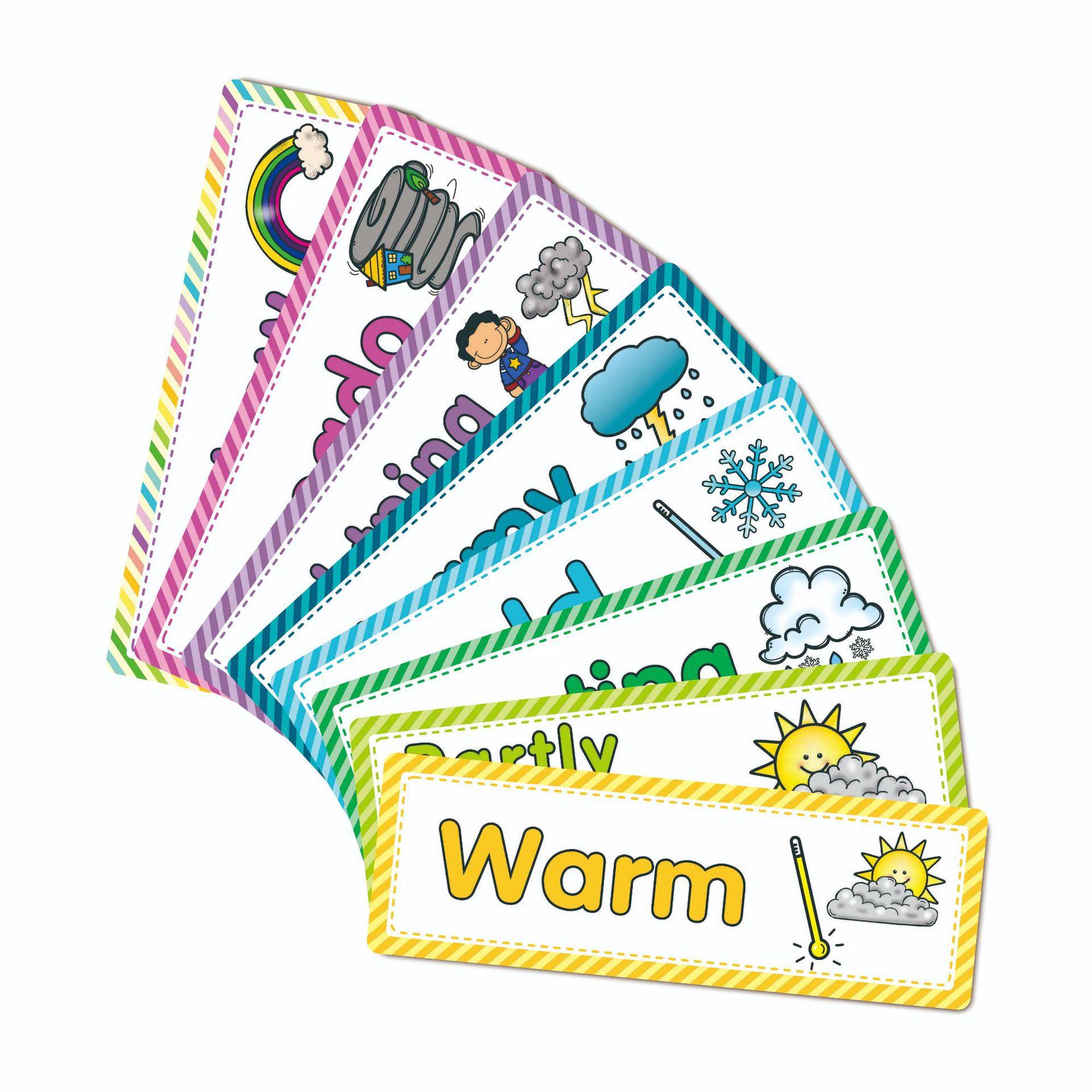 Weather Flash Cards天气英语单词教具卡片彩色卡通闪卡星期月份,淘宝优惠券,粉丝福利购,淘宝优惠卷