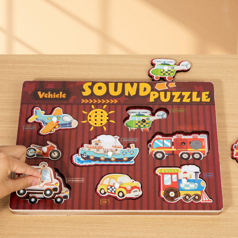 Sound Puzzle外贸儿童发声拼图有声早教益智玩具木制手抓板认知图,淘宝优惠券,粉丝福利购,淘宝优惠卷