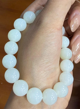 新疆和田羊脂白山料手链 珠子吊坠挂件12MM~和田玉石雕刻培训学校