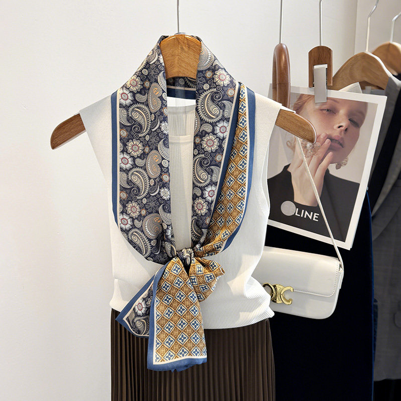 气质蓝灰色真丝长条丝巾系脖女夏季时尚腰带双层真丝围巾领巾飘带,淘宝优惠券,粉丝福利购,淘宝优惠卷