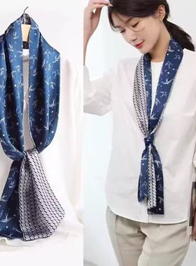 真丝丝巾小长条女2025新款春夏百搭高端双面颈饰飘带桑蚕丝窄围巾