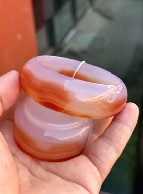 纯天然精品高冰起荧光风景画粉玛瑙手镯杯子一套口径60.5mm包邮