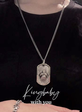 KING BABY皇冠军牌项链925银欧美摇滚嘻哈潮流