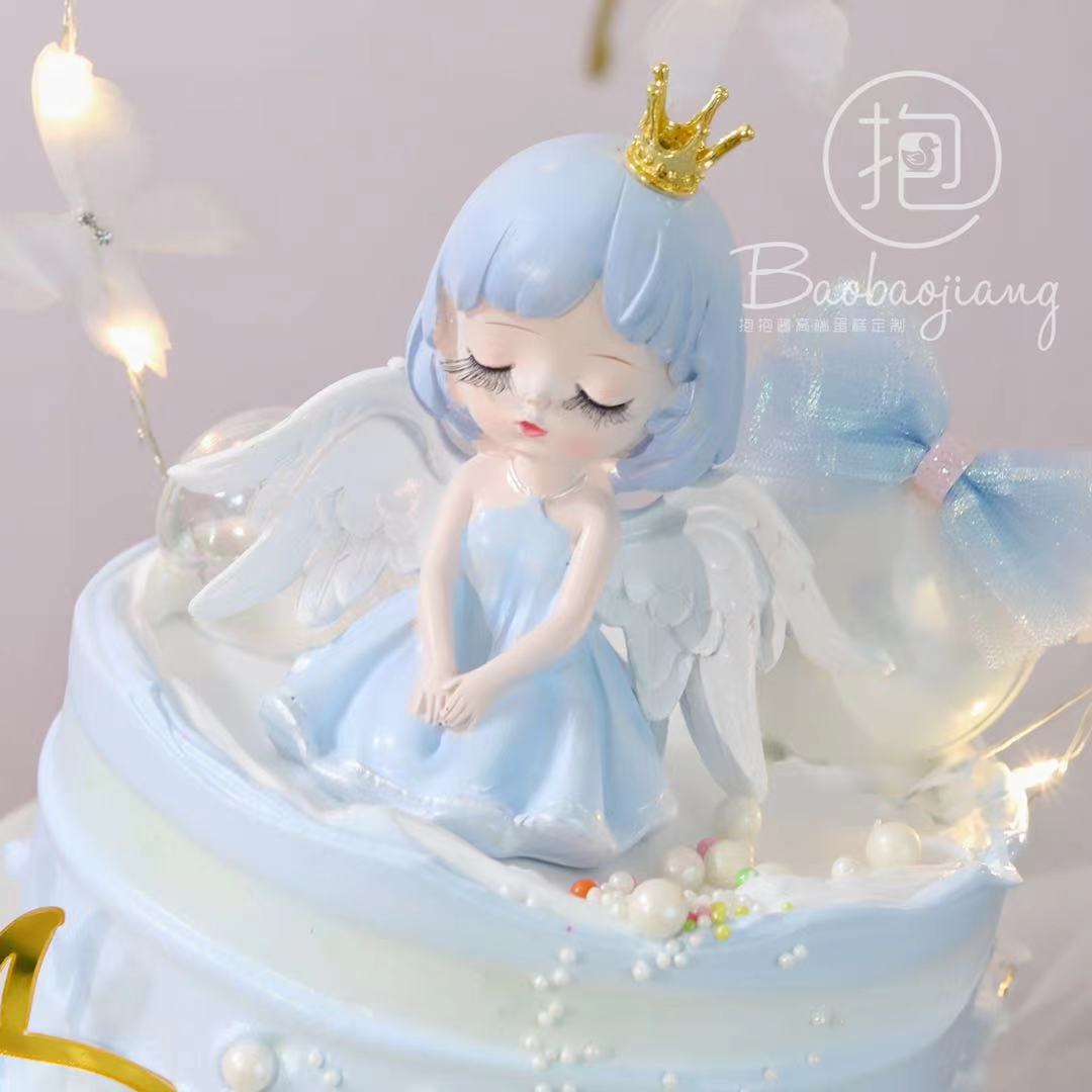 小天使蛋糕装饰摆件粉色系蓝色系梦幻公主可爱少女心卡通生日插件 - 图2