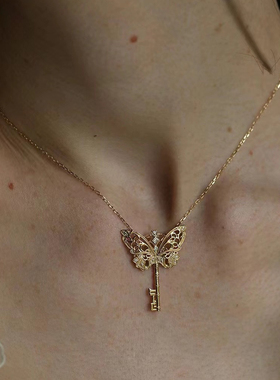 Vögel「爱丽丝」s925银复古宫廷小众高级设计感镂空蝴蝶钥匙项链