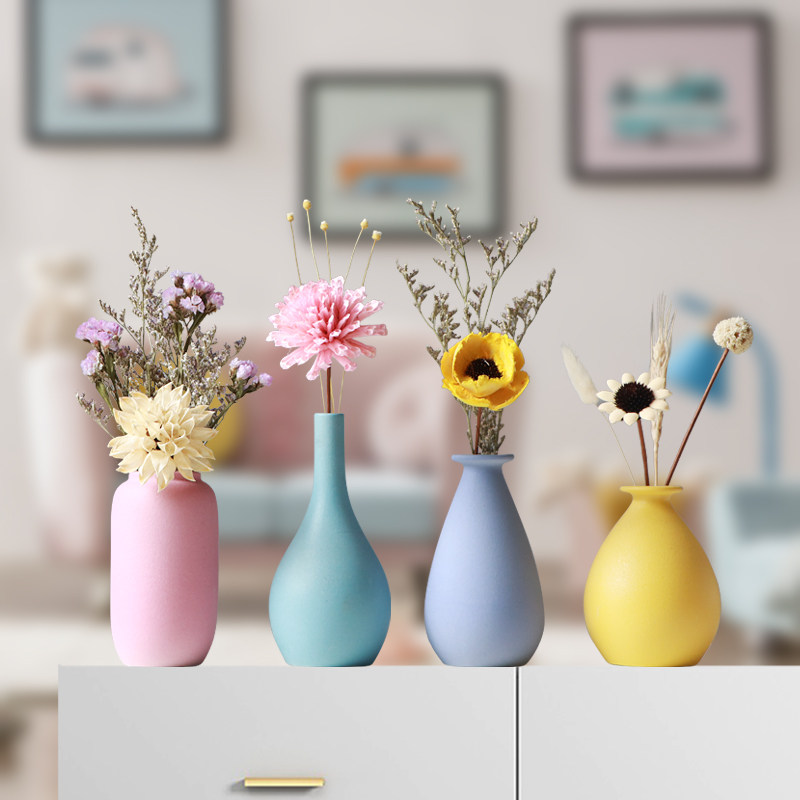 陶瓷小花瓶装饰柜摆件家居客厅装饰干花花插马卡龙糖果色手工花器,淘宝优惠券,粉丝福利购,淘宝优惠卷