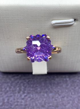 培育石雪花钻活口戒指高碳钻紫色