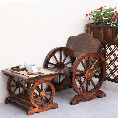 Карбонизированные анти -коррупционные деревянные досуга на открытые столы и кресло двор с твердым деревом Колочный столик на открытый рабочий стол и стул Трех -комбинация