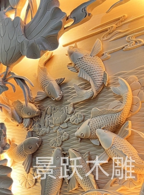 东阳木雕中式入户进门玄关隔断纯手工实木榫卯灯带圆盘背景墙古典
