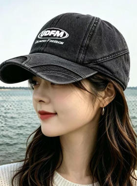 复古水洗牛仔宽檐防晒棒球帽女