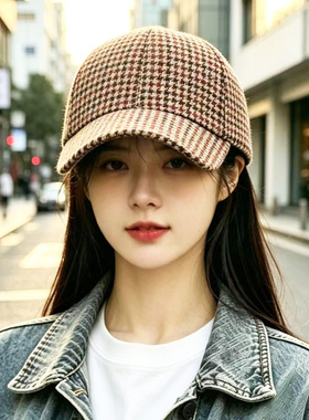 韩版千鸟格遮阳显脸小棒球帽女