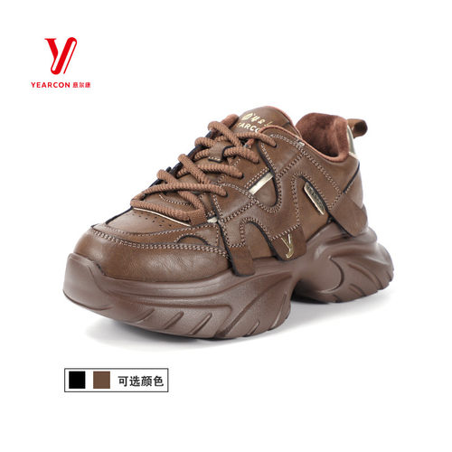 意尔康老爹鞋女款2024新款加绒保暖真皮厚底休闲鞋全皮面潮07243M - 图1