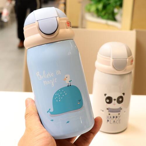 双盖两用带布套小孩保温水壶便携户外儿童保温杯带吸管宝宝喝水杯 - 图1