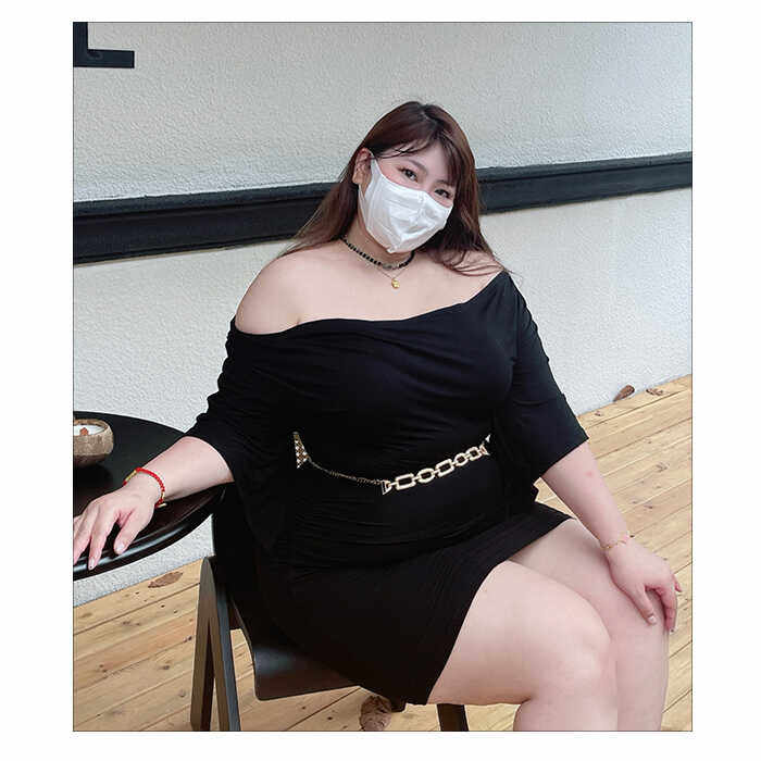 CHEN STUDIO【冷欲姐姐】大码气质荡领垂感包臀连衣裙可一字肩裙