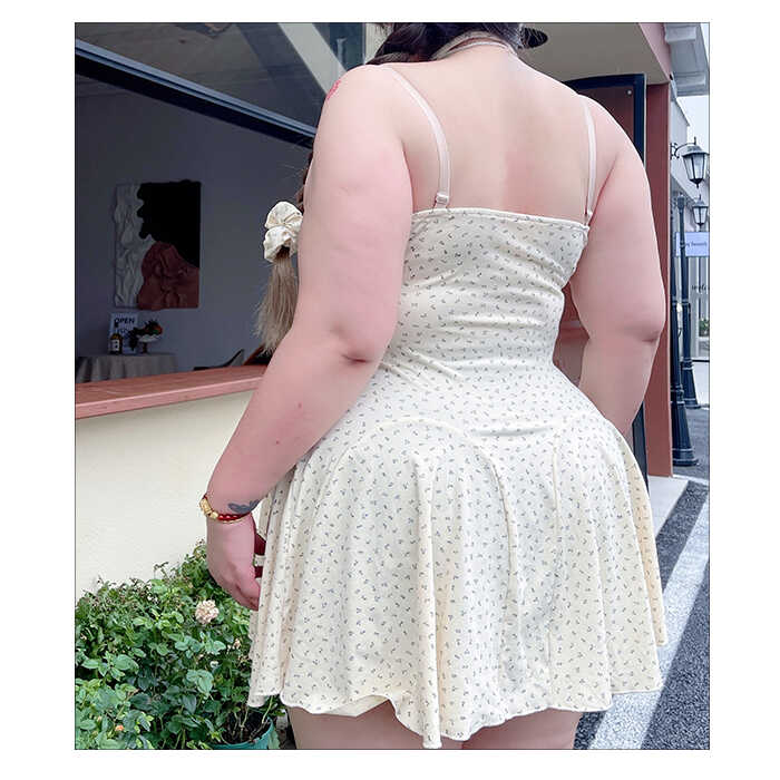 CHEN STUDIO奶油蛋糕大码女装蕾丝碎花绑带吊带连衣裙胖MM性感裙 - 图3