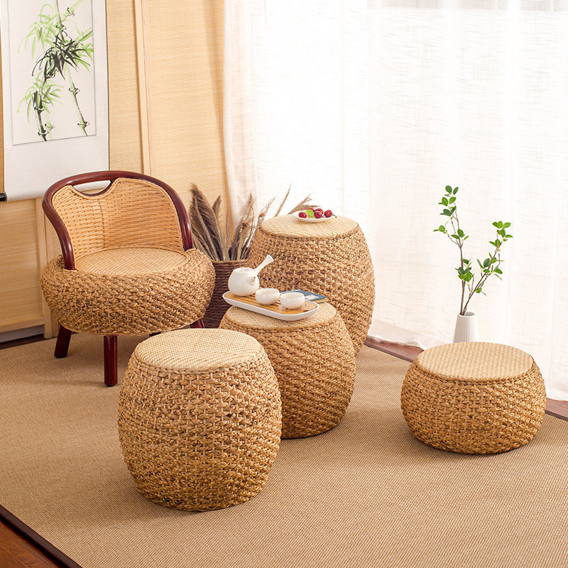 家用藤编矮凳创意板凳阳台坐凳沙发凳草编坐墩小凳子茶几圆凳椅子