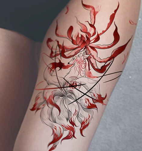 墨印记九尾狐纹身贴花臂后背彩色女防水持久性感魅魔辣妹遮疤男 - 图2