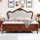 American retro solid wood bed 1.8 master bedroom double bed walnut European carved bed storage high box leather large bed