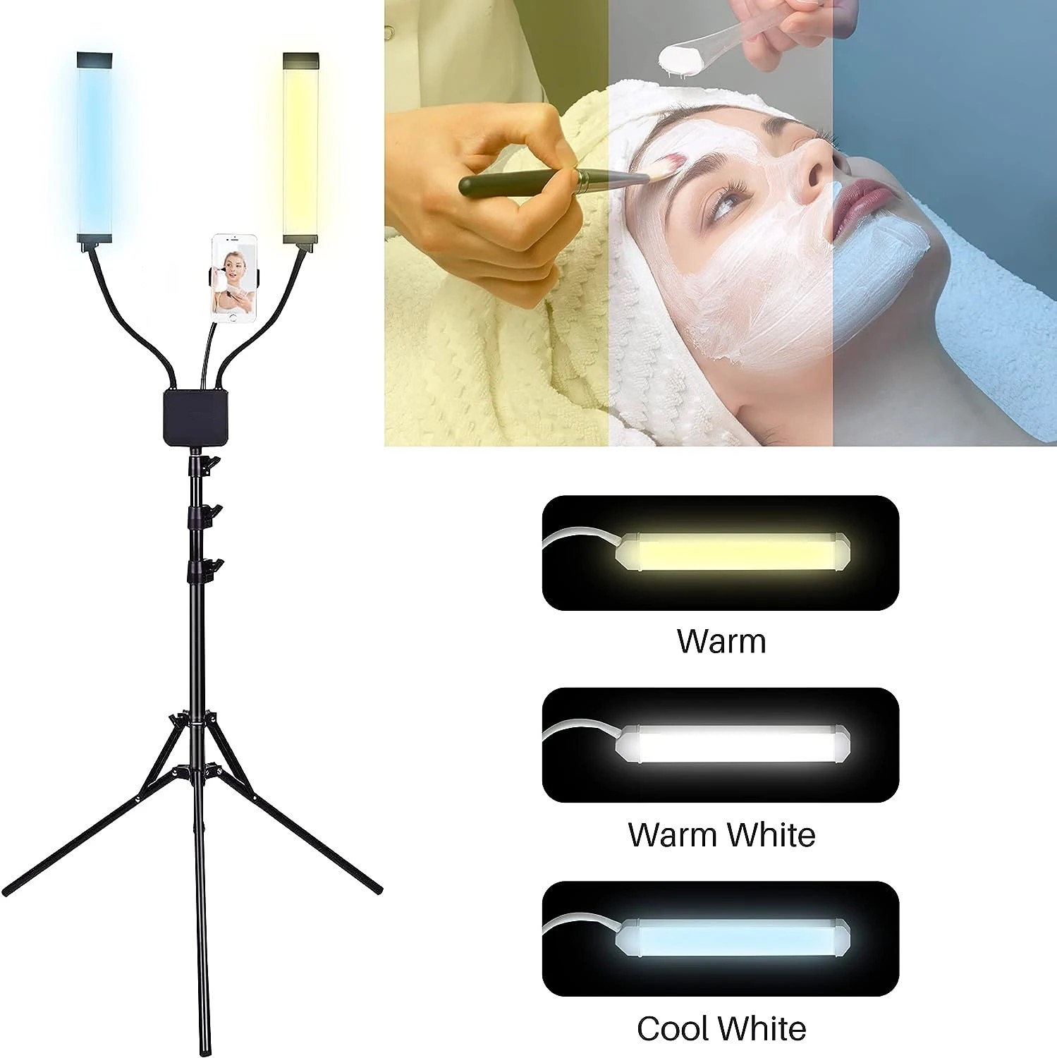 双臂直播补光灯主播直播LED美颜纹眉手机拍摄小型桌面拍摄柔光灯 - 图0