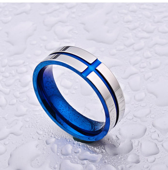 Blue Cross Ring ຜູ້ຊາຍ Trendy Hip-Hop Personality Single Index Simple Index Finger Titanium Steel Design Niche Ring