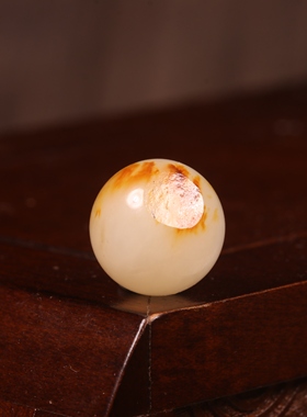 12mm红皮圆珠正宗新疆和田玉籽料黄玉珠子单珠散珠手串手持顶珠