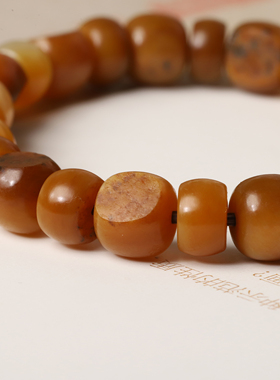 10mm黄沁老型珠手串正宗红沁新疆和田玉籽料黄玉男女款玉石手链