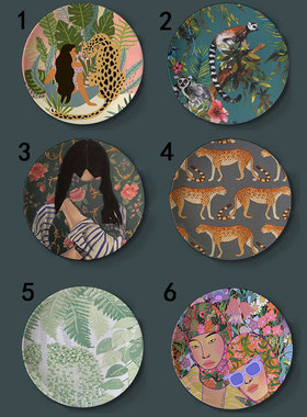 治愈系插画装饰盘客厅卧室摆件