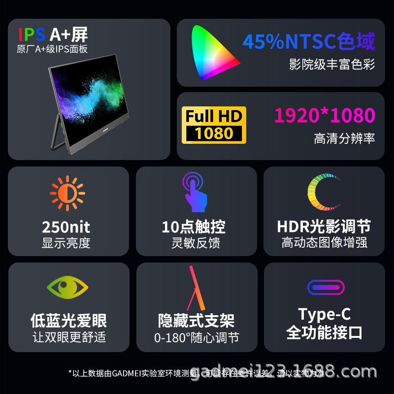 15.6英寸便携式显示器FHD触摸笔记本电脑显示副屏双Type-C一线通 - 图1