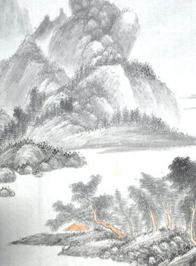 热卖一级书画家客厅一枫斋纯手绘精品国画二尺斗夏阴观山图军绿色