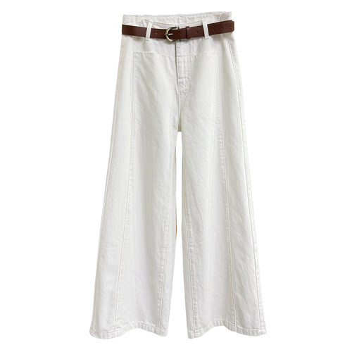 N货！藏肉显高挑！中高腰白色牛仔阔腿裤女    M319356~JS - 图3