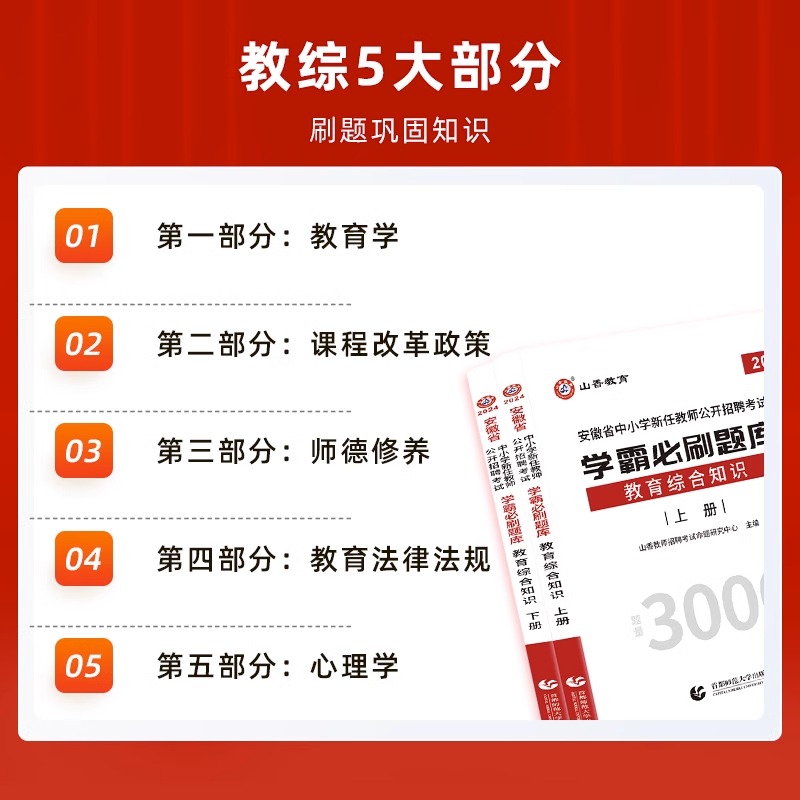 山香教育2024安徽省中小学新任教师公开招聘考试学霸必刷题库教育综合知识上下两册-图0