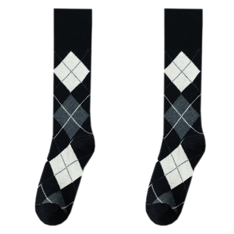 包邮ins风双针双路菱格小腿袜纯棉及膝袜高筒女袜长筒袜子女英伦,淘宝优惠券,粉丝福利购,淘宝优惠卷