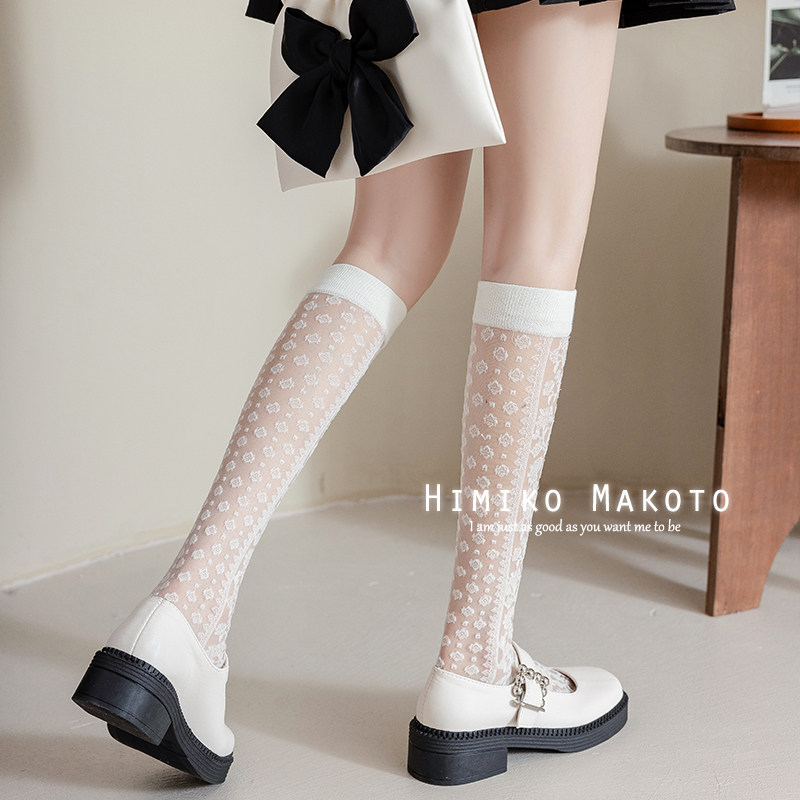 ins春夏网眼玻璃丝小腿袜日系卡通圆点及膝袜长筒袜子女高筒薄款,淘宝优惠券,粉丝福利购,淘宝优惠卷