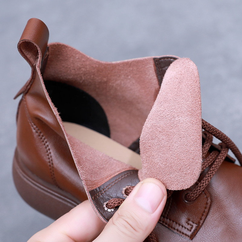 复古真皮深口单鞋女系带圆头低跟软底防滑妈妈鞋平底马丁靴短靴,淘宝优惠券,粉丝福利购,淘宝优惠卷