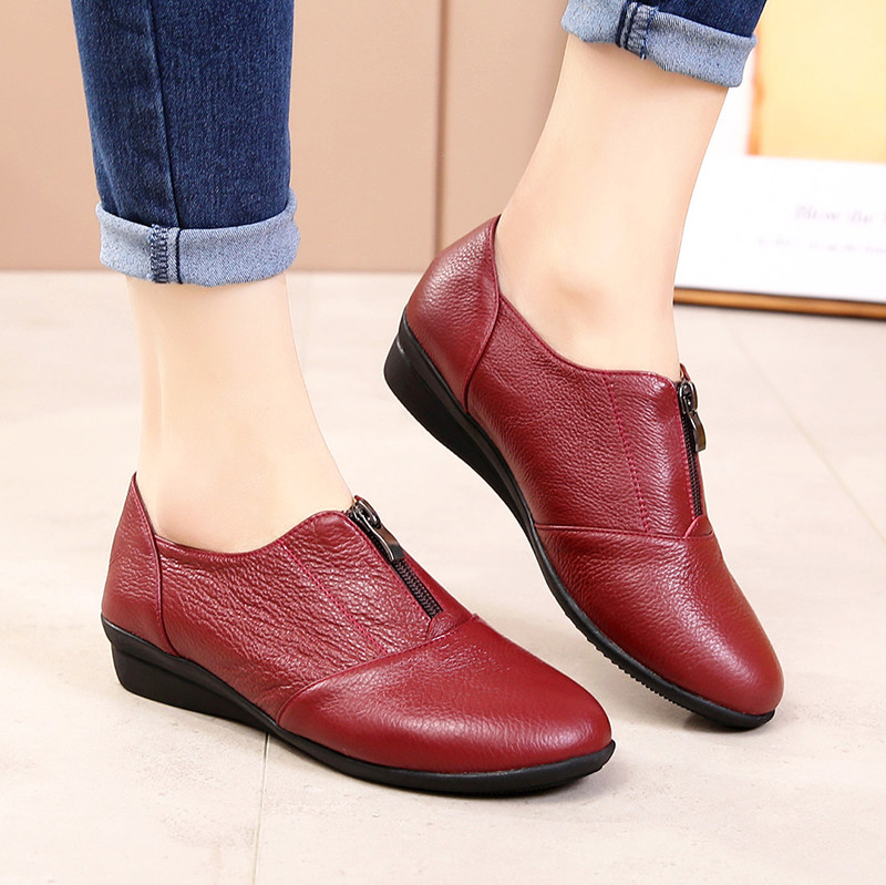 真皮深口单鞋女平底春秋款妈妈鞋软底舒适中年女皮鞋懒人鞋休闲鞋,淘宝优惠券,粉丝福利购,淘宝优惠卷