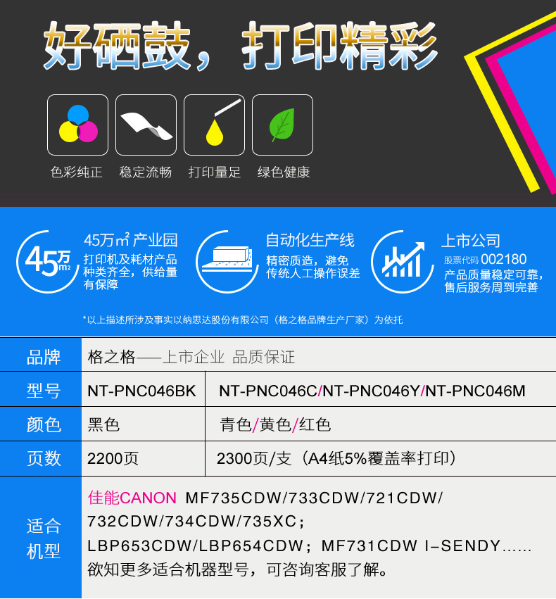 格之格适用佳能CRG046硒鼓 MF735CDx 733CDw 731CDw MF732Cdw 734CDw 735cx LBP653Cdw 654Cx激光打印机晒鼓-图0