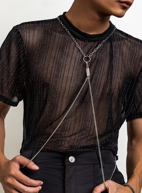 多层珍珠毛衣链男士腰链项链